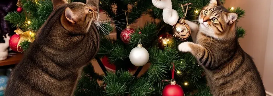 Domácí mazlíčci u vánočního stromku