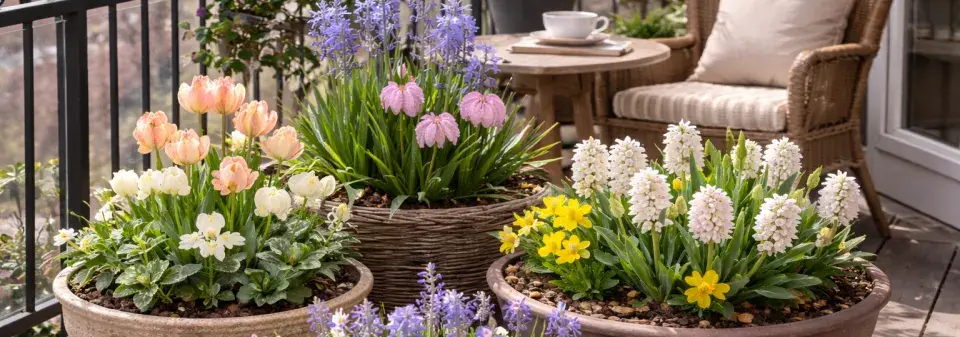 Jarní osázené mísy na balkoně