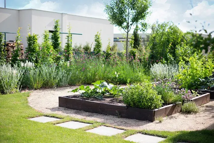 Vyvýšený záhon v okrasné zahradě Vyvýšený záhon v okrasné zahradě