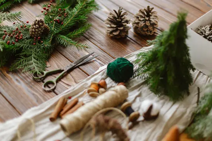 Přírodní materiál k výrobě vánočních dekorací