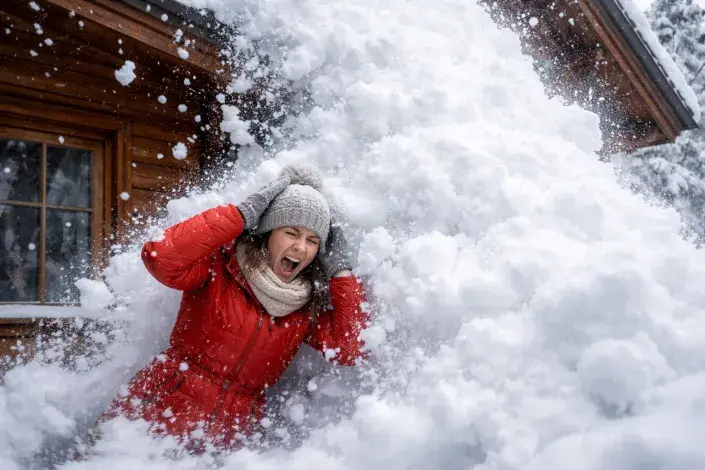 Pád sněhu ze střechy