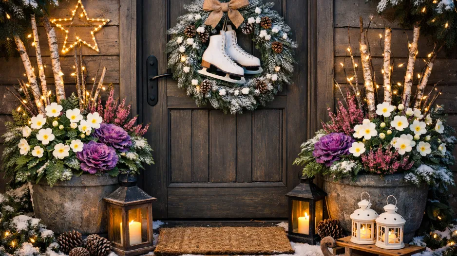 Výzdoba vchodu v zimě