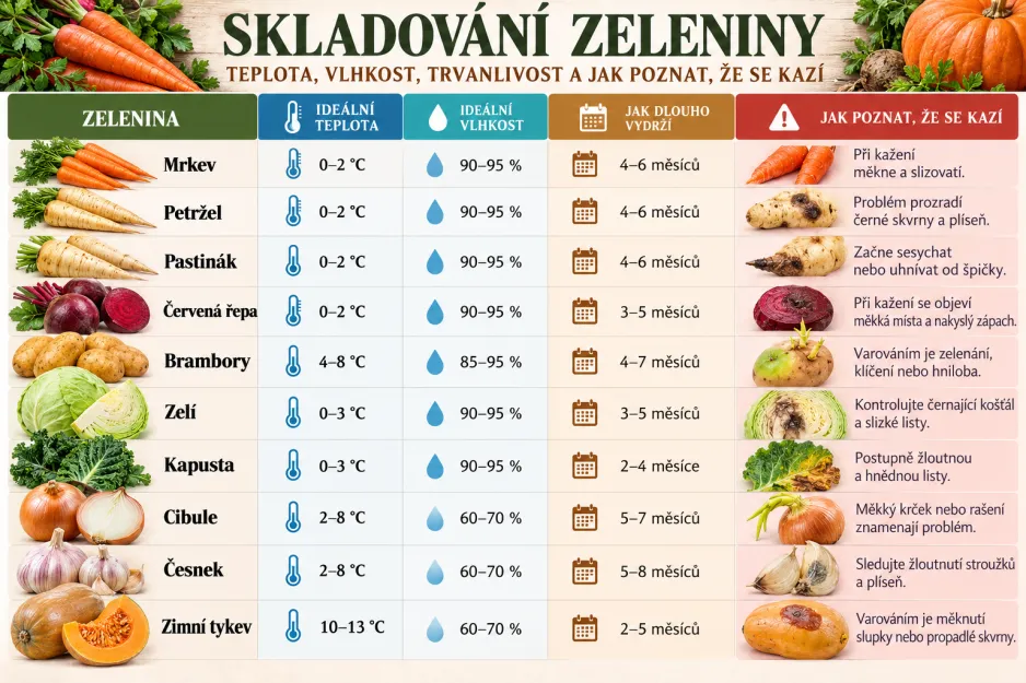 Přehled uskladnění zeleniny Přehled uskladnění zeleniny
