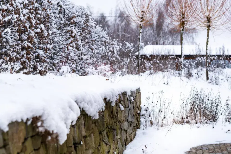 Zasněžená kamenná zídka