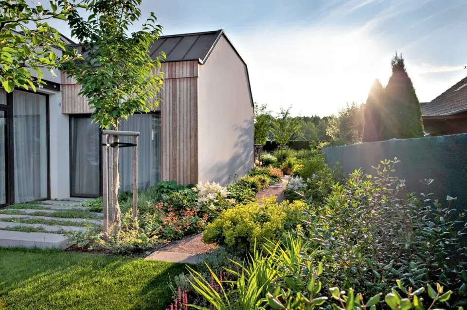 Mlatová pěšina mezi záhony