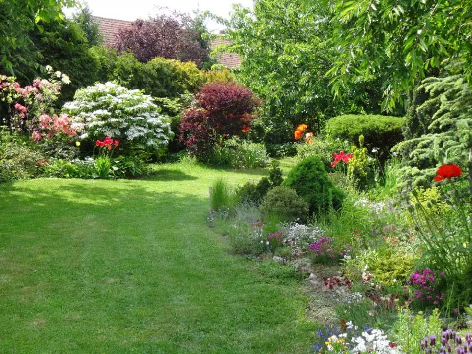 Zahrada je plná nádherných rostlin a výhledů