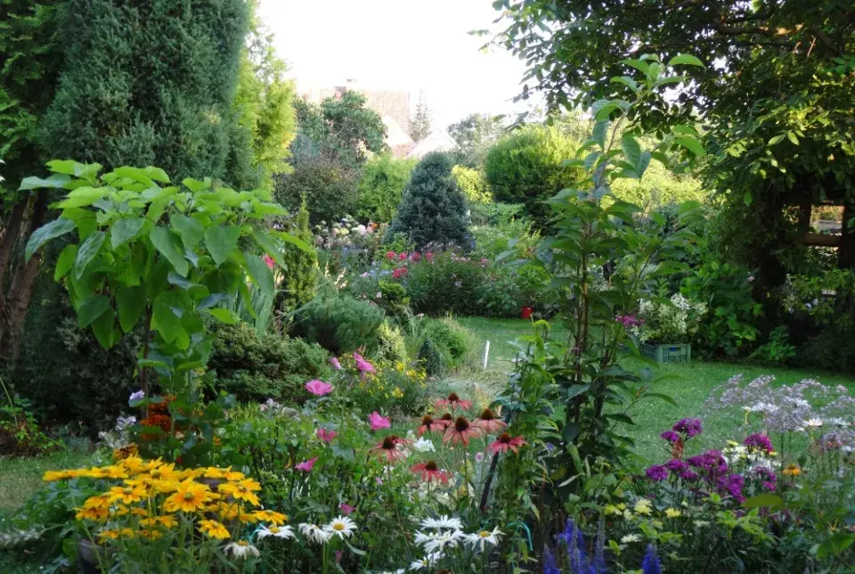 Zahrada je plná nádherných rostlin a výhledů