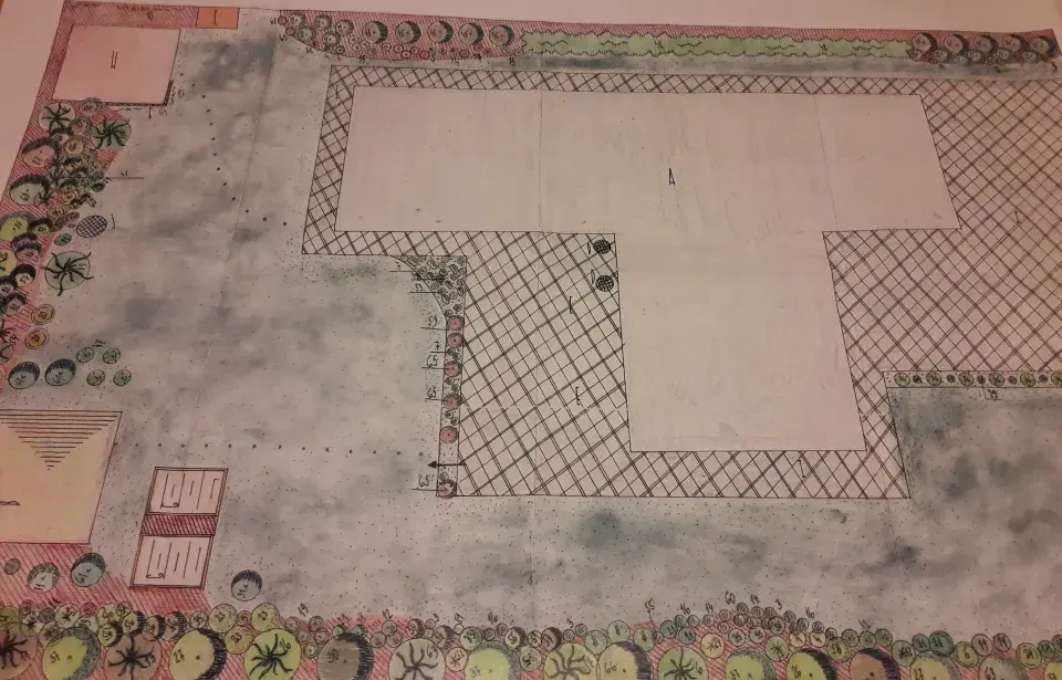 Ručně kreslený návrh zahrady