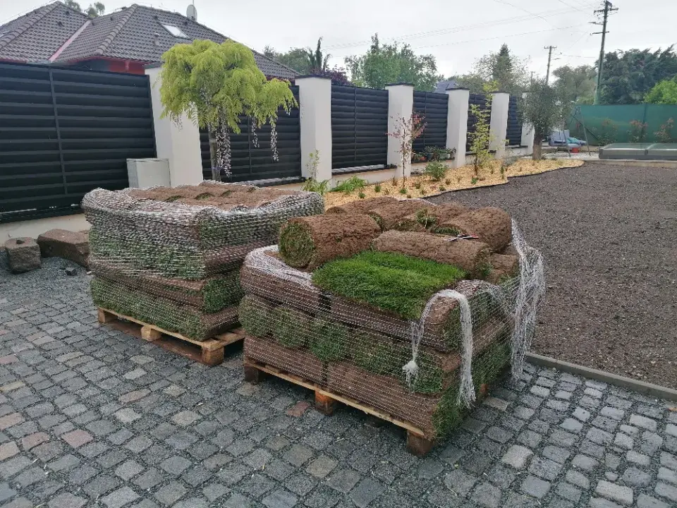 Travní koberce jsou dodávány v rolích na paletě