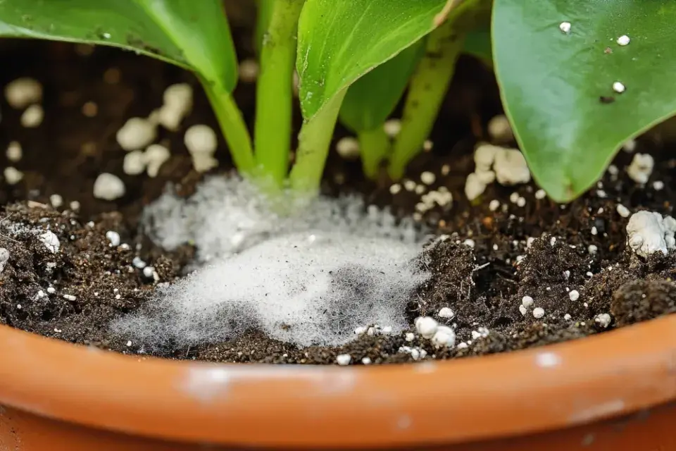 Plíseň v truhlíku nebo květináči