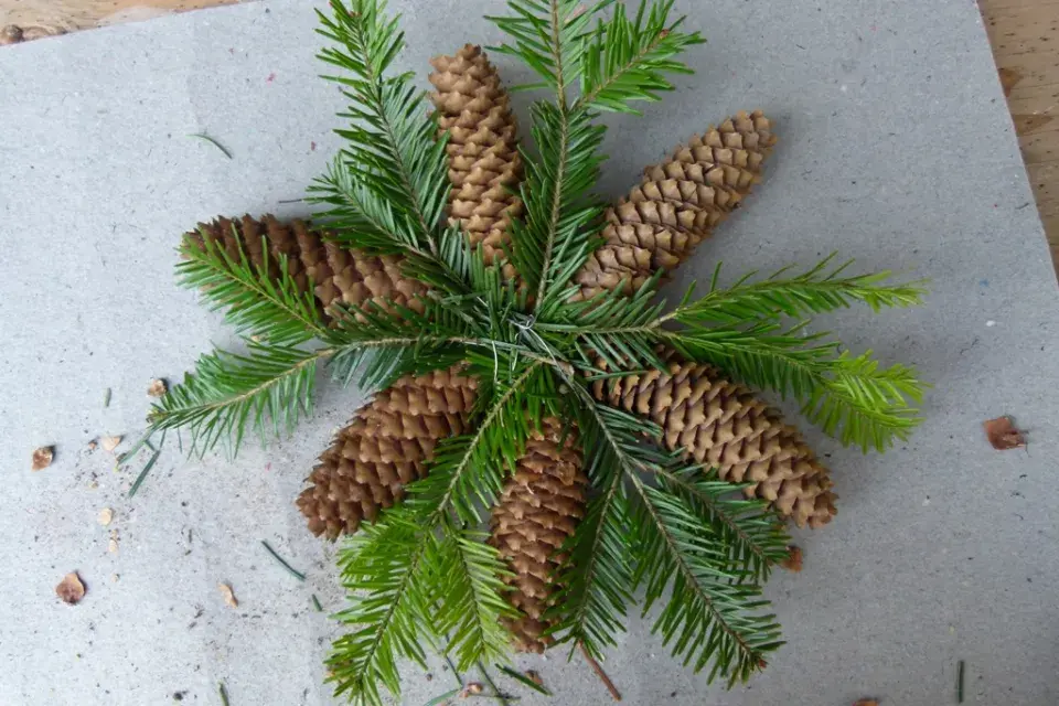 vánoční hvězda z šišek