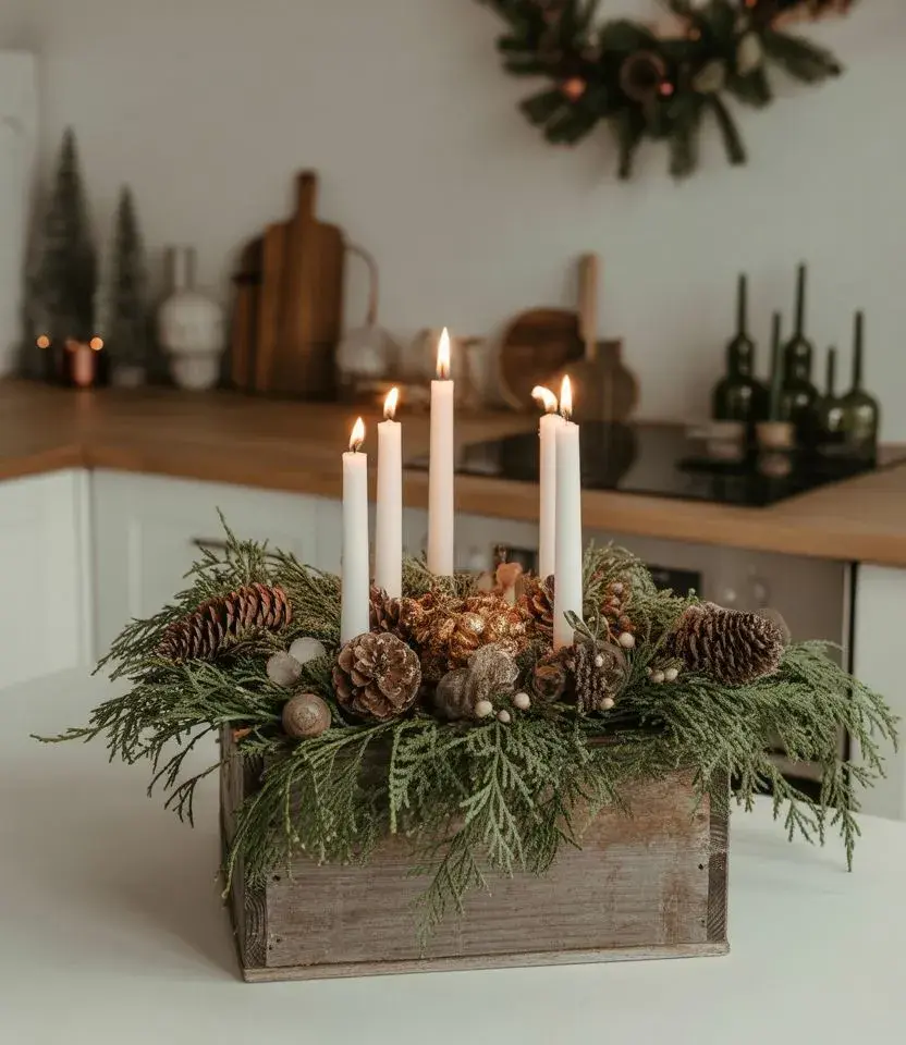 Truhlík jako adventní věnec 