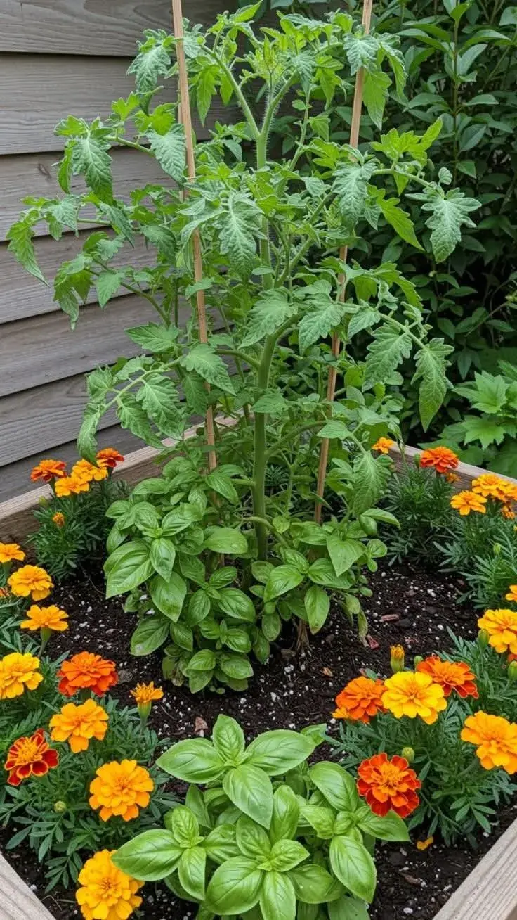 Aksamitník s bazalkou 