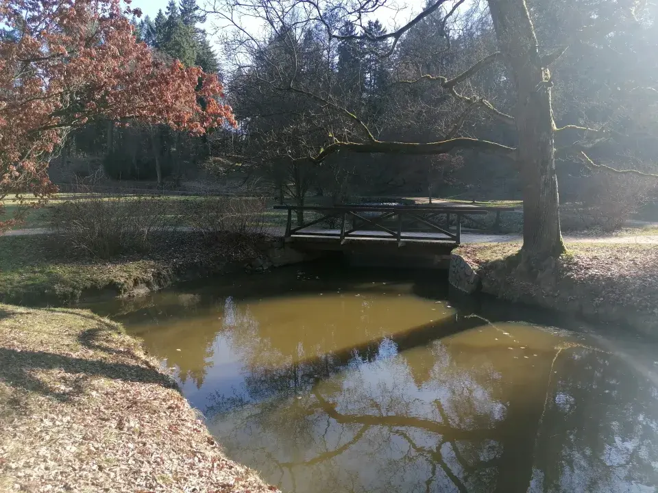 Parkem protéká potok Botič