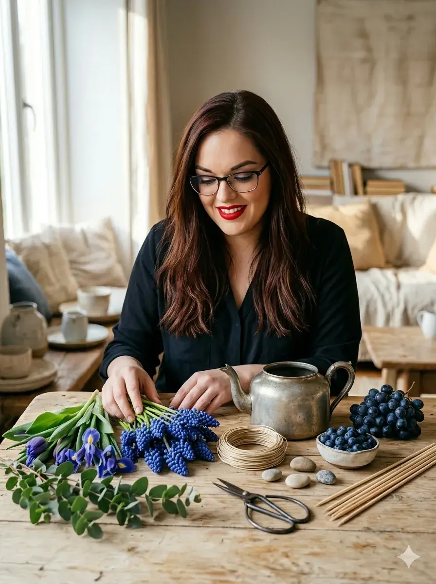 Modrá květinová dekorace 