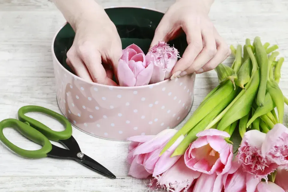 Jak vytvořit dekoraci z tulipánů v dárkové krabici
