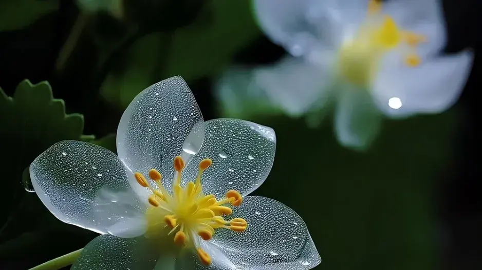 Diphylleia grayi, skeleton flowers, křišťálový květ