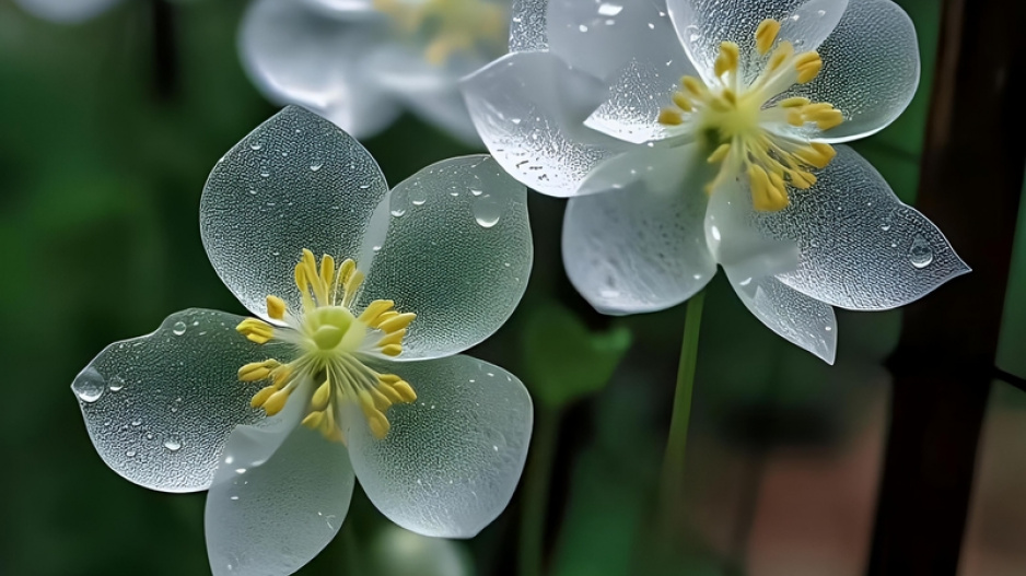 Diphylleia grayi, skeleton flowers, křišťálový květ