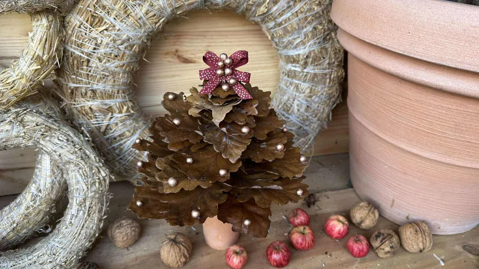 vánoční stromek z listů dubu
