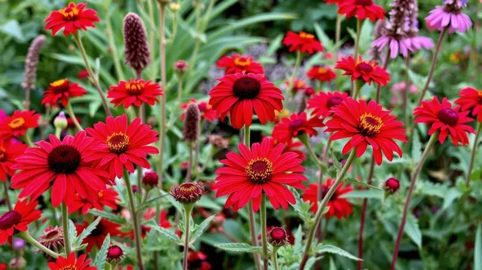 Barevná zahrada v červené barvě