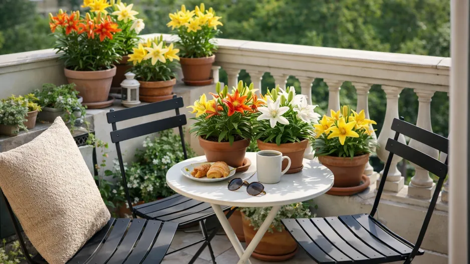 Nízké lilie na balkoně