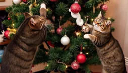 Domácí mazlíčci u vánočního stromku